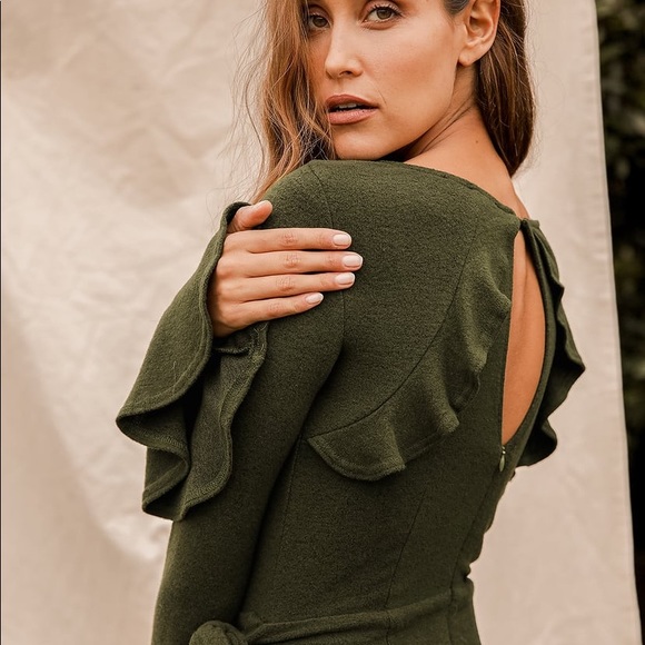 LULU’S Olive Green Wrap Sweater Dress - Size Small - Picture 5 of 6